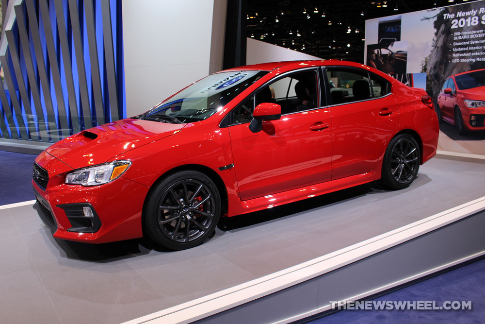 2017 Subaru WRX red sedan car on display Chicago Auto Show