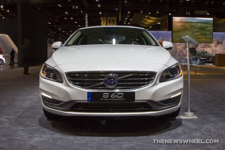 2017 Volvo S60 white sedan car on display Chicago Auto Show