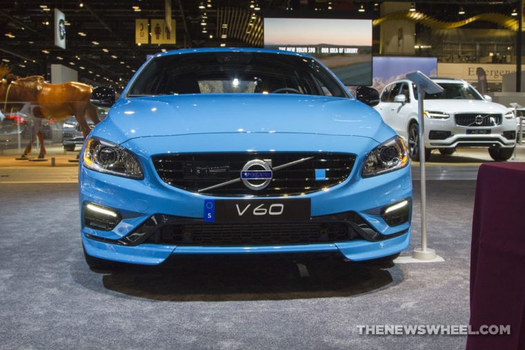 2017 Volvo V60 blue hatchback car on display Chicago Auto Show