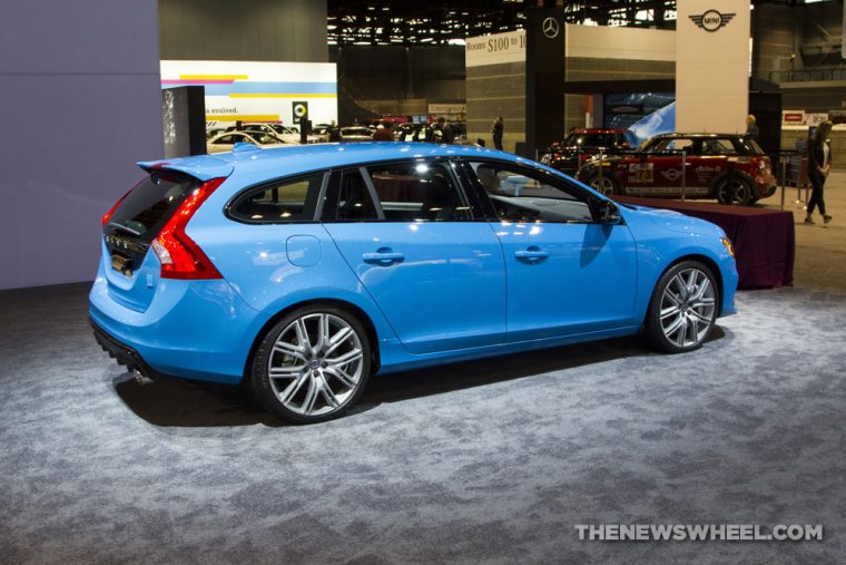 2017 Volvo V60 blue hatchback car on display Chicago Auto Show