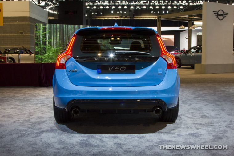 2017 Volvo V60 blue hatchback car on display Chicago Auto Show