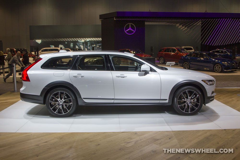 2017 Volvo V90 white wagon car on display Chicago Auto Show