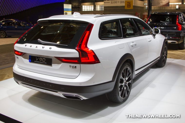 2017 Volvo V90 white wagon car on display Chicago Auto Show