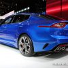 2018 Kia Stinger blue sedan car on display Chicago Auto Show