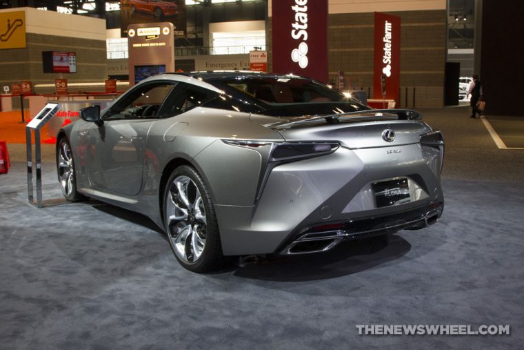 2018 Lexus LC 500 silver sedan car on display Chicago Auto Show