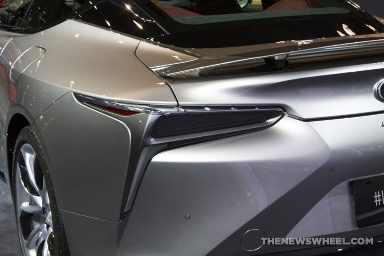 2018 Lexus LC 500 silver sedan car on display Chicago Auto Show