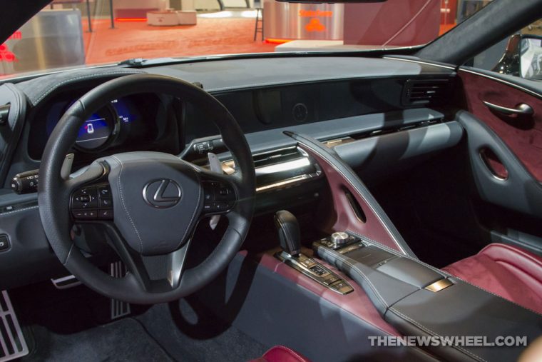 2018 Lexus LC 500 silver sedan car on display Chicago Auto Show