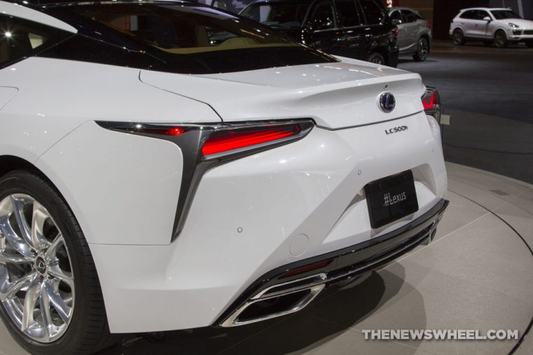 2018 Lexus LC 500h white sedan car on display Chicago Auto Show