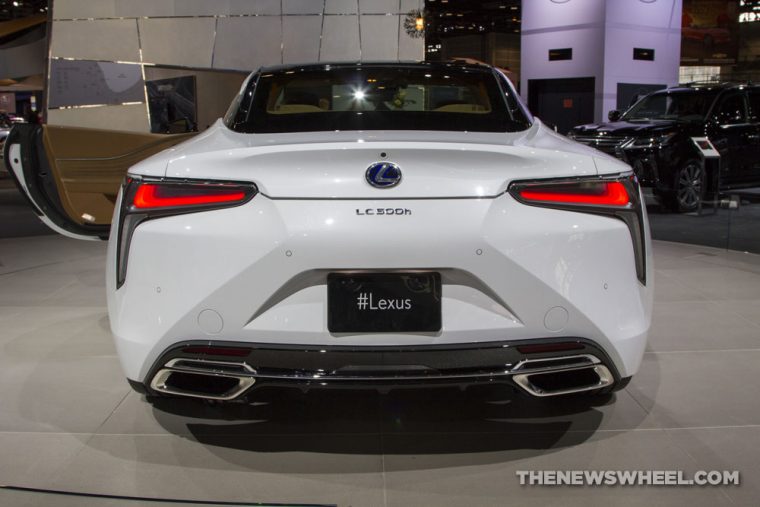 2018 Lexus LC 500h white sedan car on display Chicago Auto Show