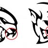 Dodge Hellcat Demon logo design similarities Fangs