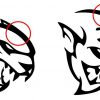 Dodge Hellcat Demon logo design similarities Heads