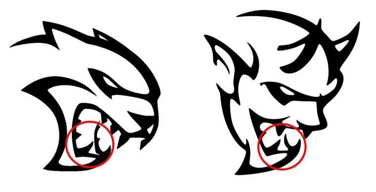 Dodge Hellcat Demon logo design similarities Mouths