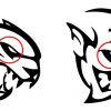 Dodge Hellcat Demon logo design similarities eyes