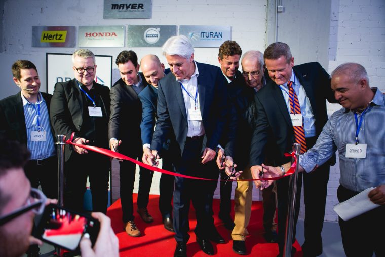 DRIVE's launch team commemorates the smart mobility innovation center's opening in Tel Aviv, Israel.