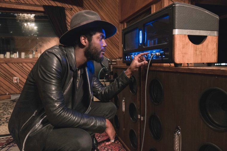 Gary Clark Jr with custom Lincoln Continental-inspired Revel amplifier