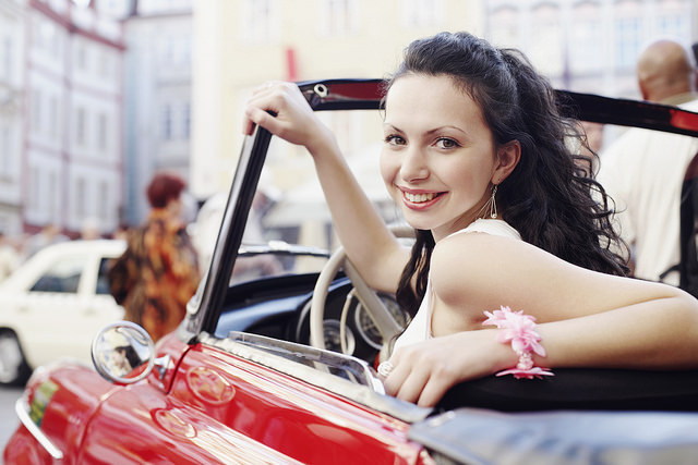 woman in convertible car