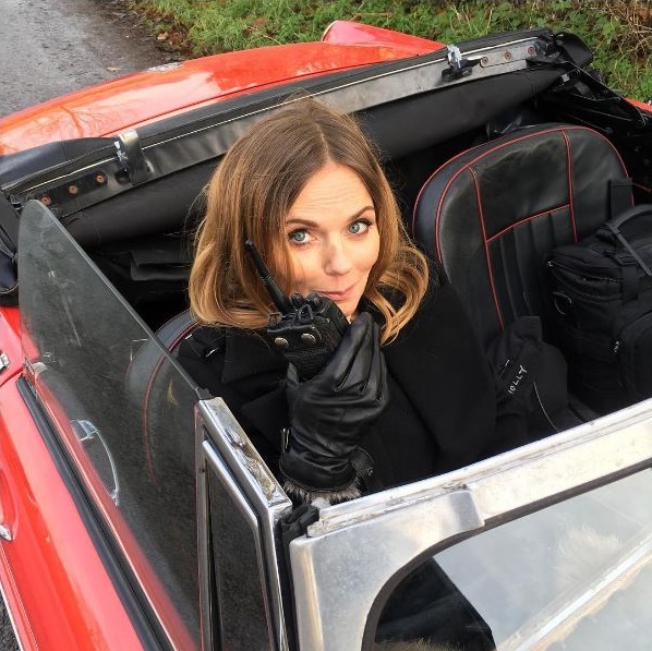 Geri Horner Filming in 1967 MGB Roadster