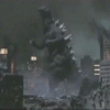 Godzilla stomping city traffic streets