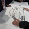 2018 Hyundai Sonata sedan car reveal at 2017 New York International Auto Show model redesign presentation sketch