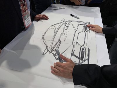 2018 Hyundai Sonata sedan car reveal at 2017 New York International Auto Show model redesign presentation sketch