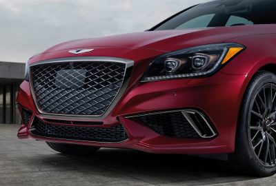 2018 Genesis G80 Sport turbocharged V6 engine details exterior