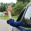 Driving hand signals guide right turn