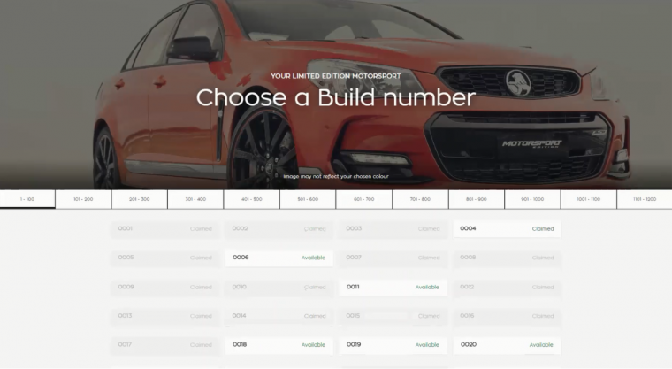 2017 Holden Commodore build number selection