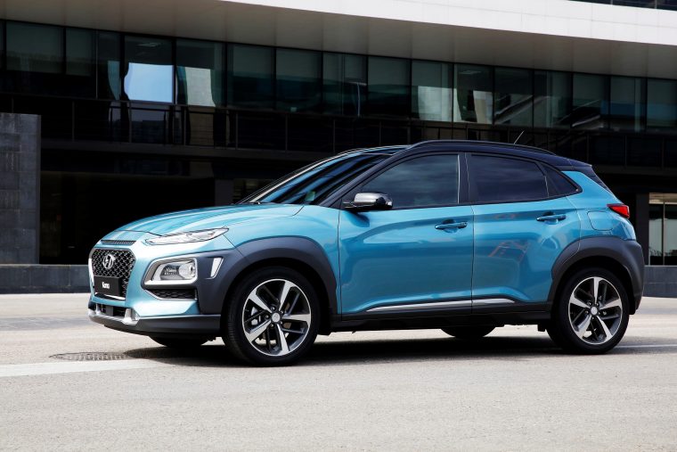 Hyundai Kona compact SUV new crossover vehicle model photos side body