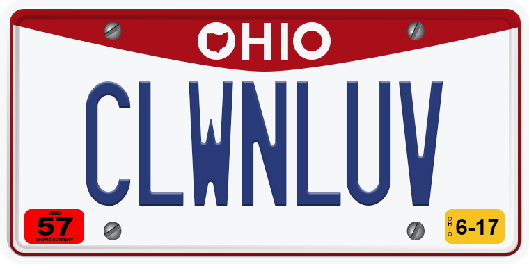 TNW Funny hilarious vanity license plate messages CLWNLUV