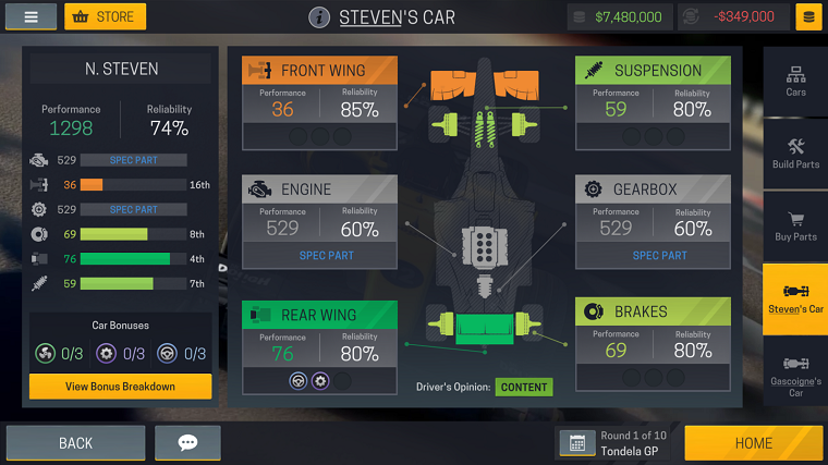 motorsport manager mobile car setup