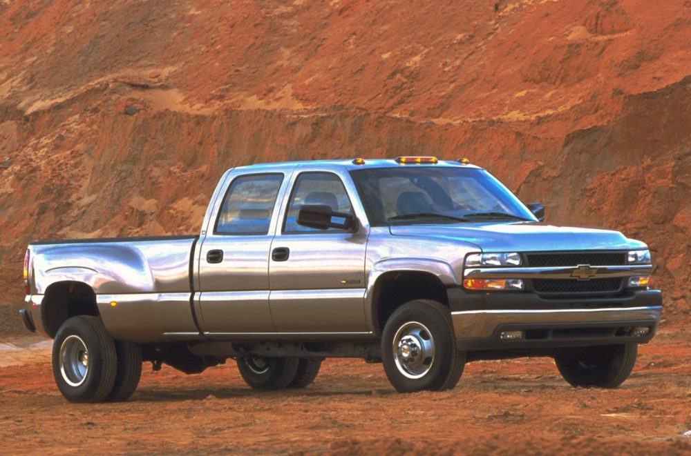 2001 Chevrolet Silverado HD one-ton pickup with Duramax 6.6L turbo-diesel V-8 engine, rated at 520 lb-ft of torque.