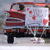 wedding newlyweds car