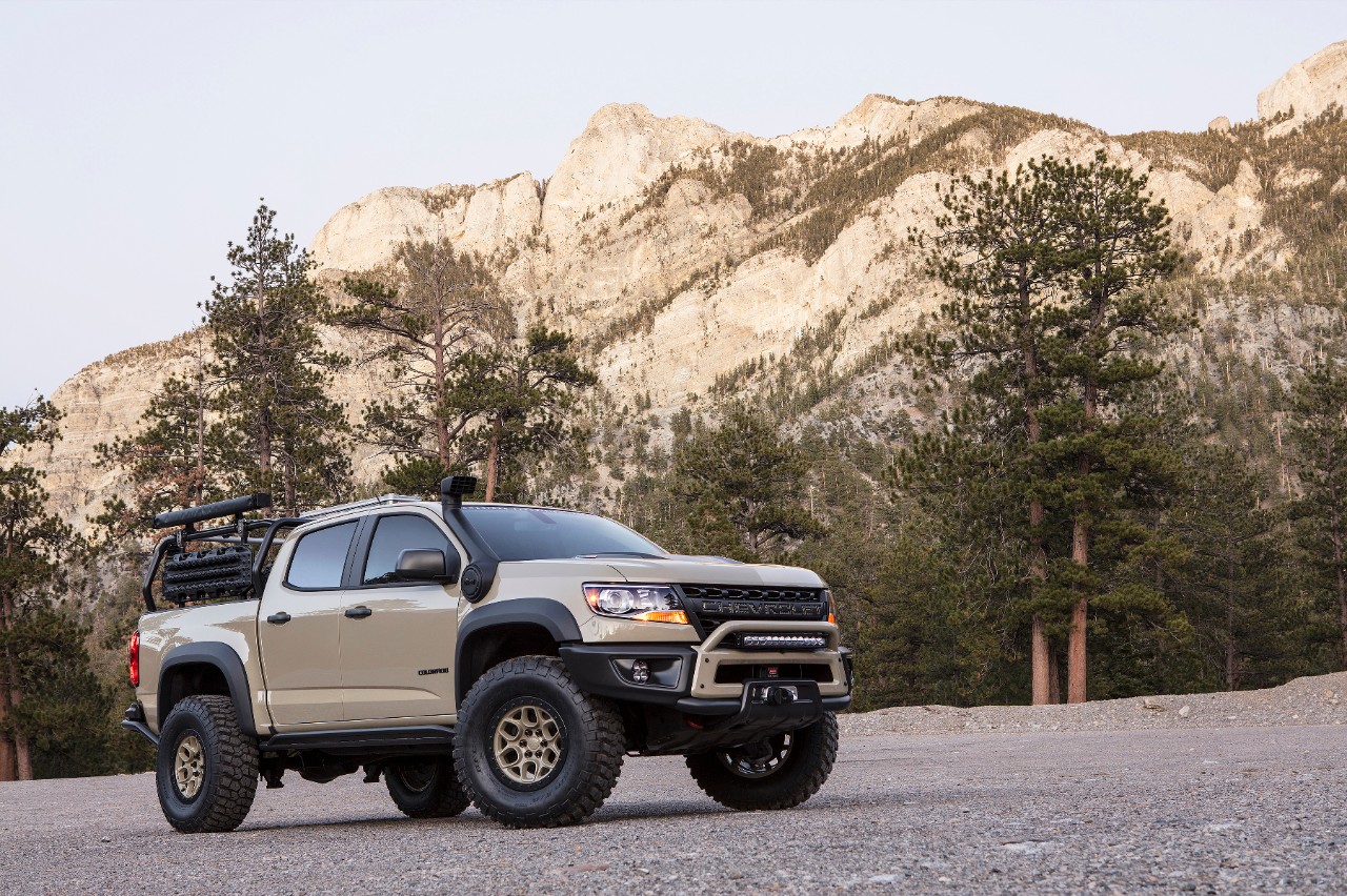 Colorado ZR2 AEV SEMA concept, created in collaboration with legendary off-road manufacturer American Expedition Vehicles features the 2.8L Duramax turbo-diesel engine and elevates the ZR2 for even greater adventures.