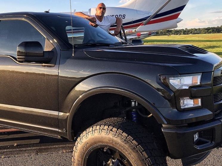 Rock Dwayne Johnson Instagram cars celebrity pictures driving custom Ford F-150 truck