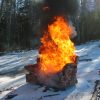 burning couch in snow