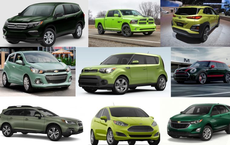 2018 green car colors exterior paint options vehicles collage