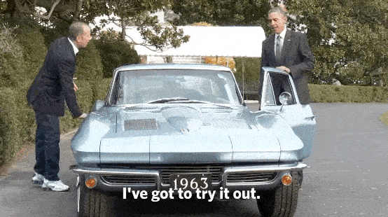 Obama Comedians in Cars Getting Coffee 1963 Corvette Stingray