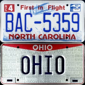 Ohio and North Carolina License Plates