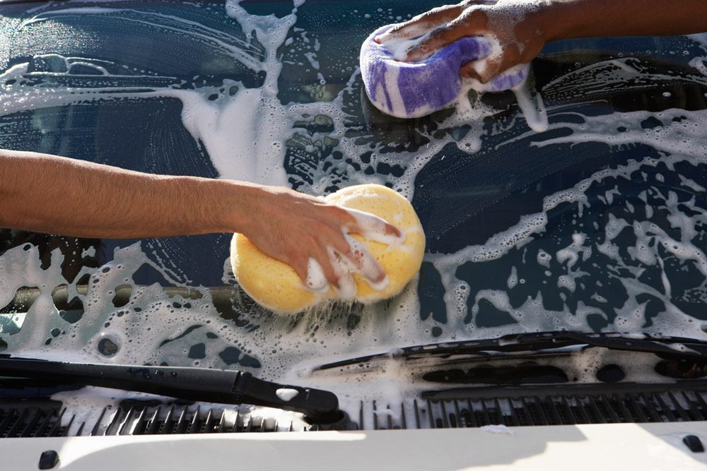 washing windshield