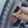 close up view of tire pressure check