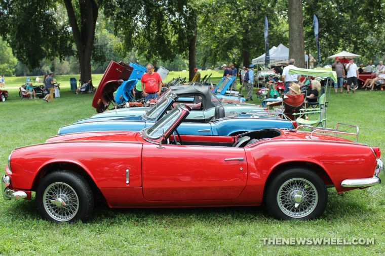 Row of antique classic sports cars at the 2018 Dayton British Car Show