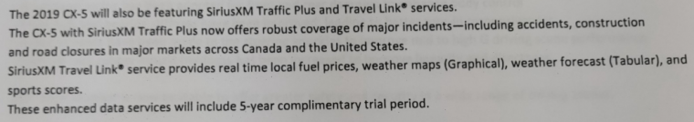 CX-5 document SiriusXM traffic