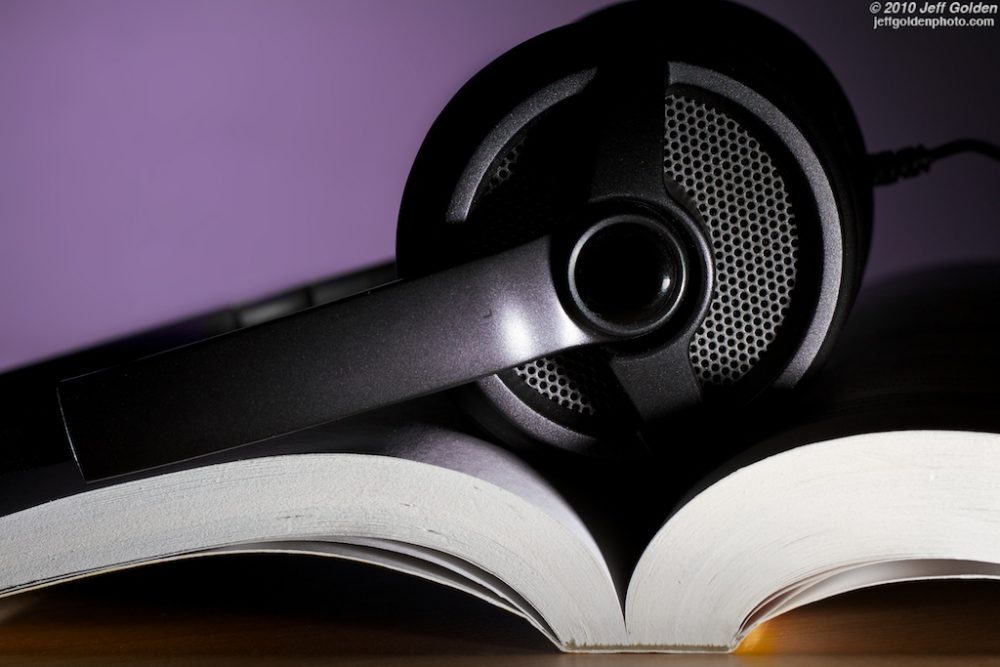 Audiobook headphones with book