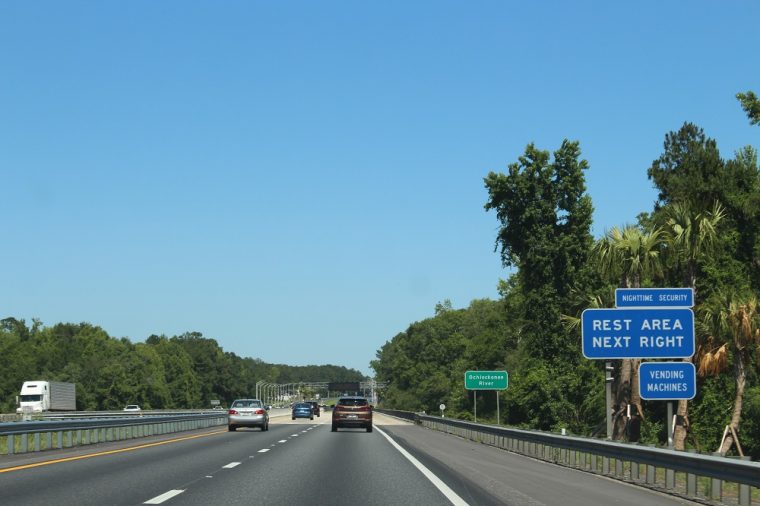 interstate 10 rest area next right sign vending machines