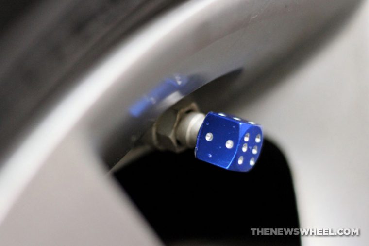 Tire valve stem cap blue dice fancy wheel accessory
