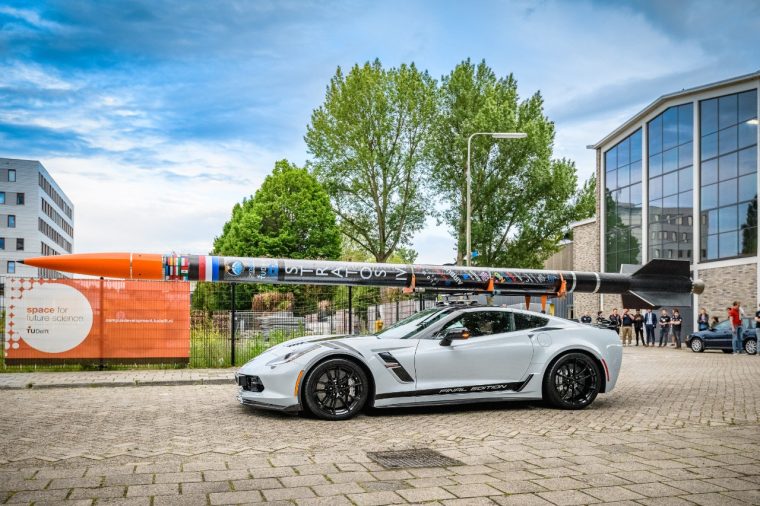 2019 Chevrolet Corvette C7 Final Edition with Stratos IV rocket strapped to roof