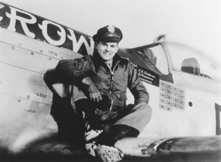 Young Bud Anderson with P-51 Mustang