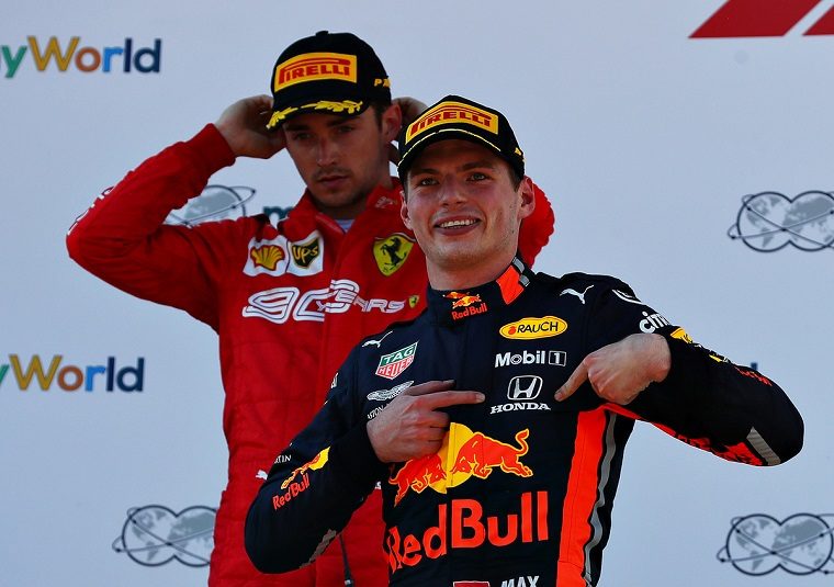 Verstappen Points at Honda Logo