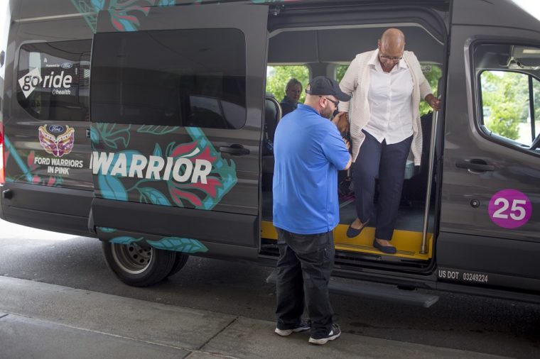 Ford Warriors in Pink Transit Van Move Like a Warrior GoRide Health Breast Cancer Patients 