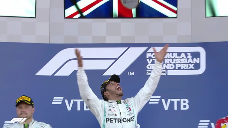 2019 Russian GP Hamilton Throws Trophy